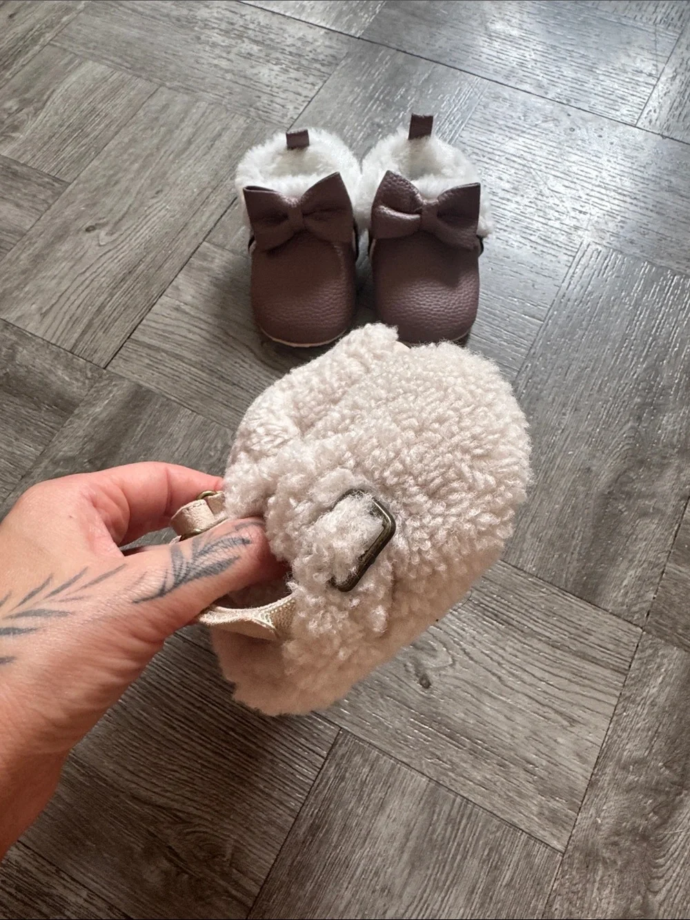 Baby Sherpa Clogs and Shearling Booties Set - Dusty Rose & Cream